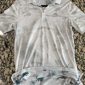 Travis Mathew Gray and White Polo Shirt Classic Style